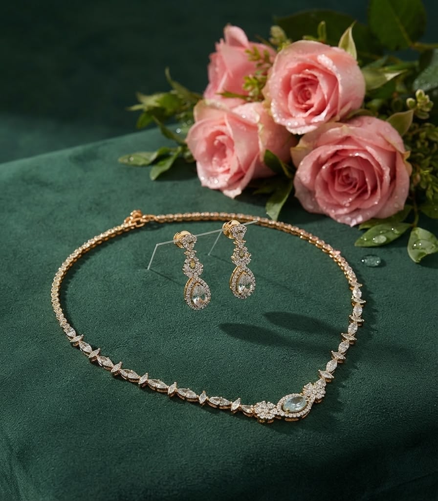Radiant & Rhodium Plated Delicate Marquise Necklace Set