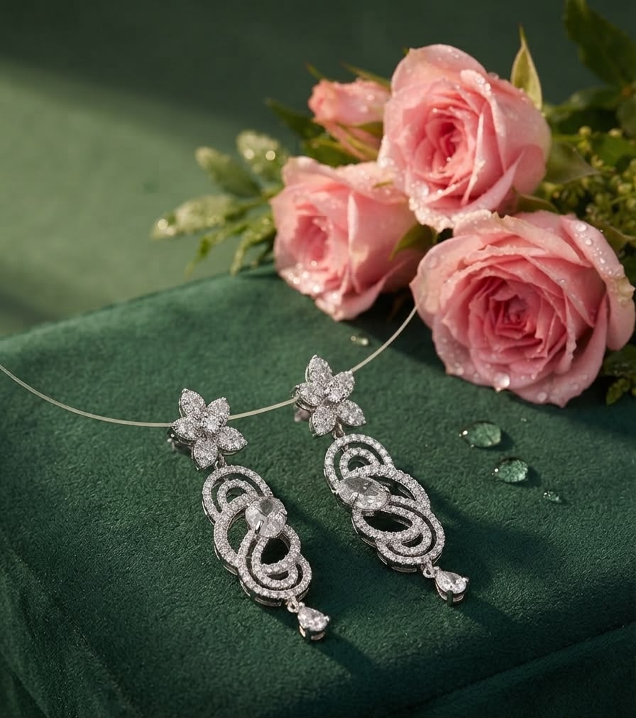 Sophisticated Silver & Rhodium Plated Floral Swirl Statement Earrings