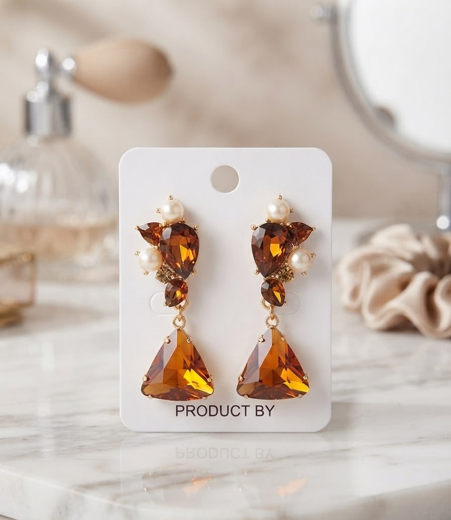 Vintage-Inspired Gold-Plated Amber Crystal Drop Earrings