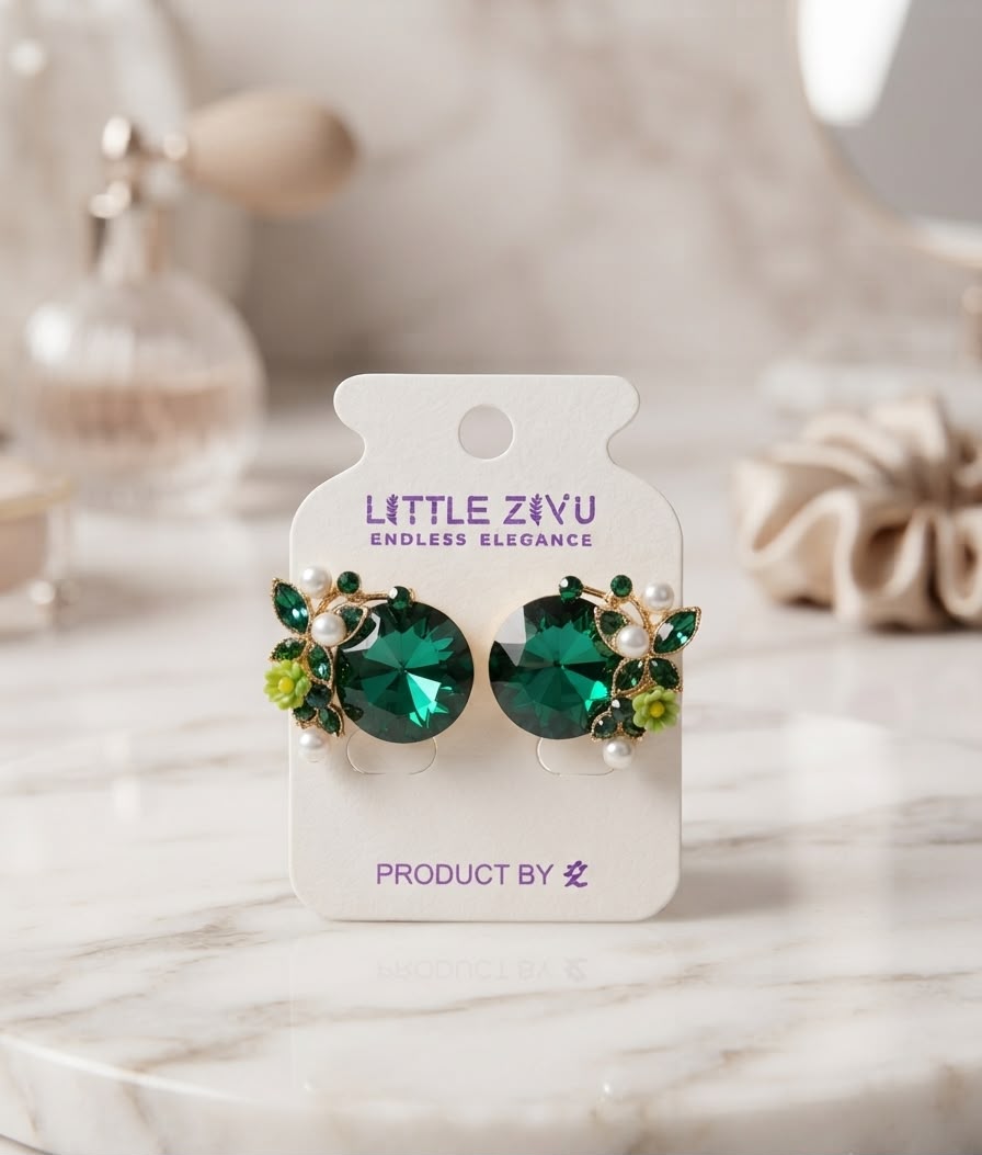 Whimsical Gold-Plated Emerald Round Solitaire Stud Earrings